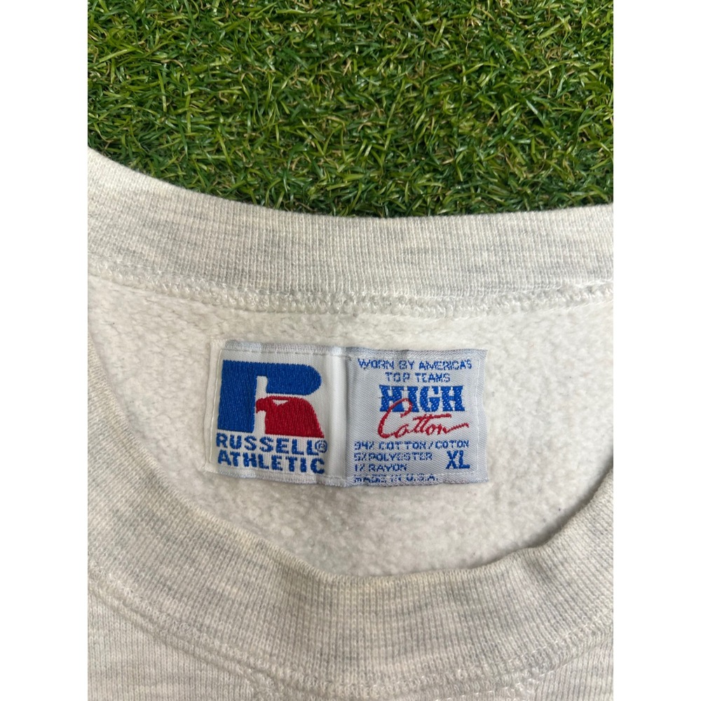 Vintage Russell Athletic UVA Sweatshirt XL Grey Plaid Applique Made in USA 90s - Picture 5 of 8